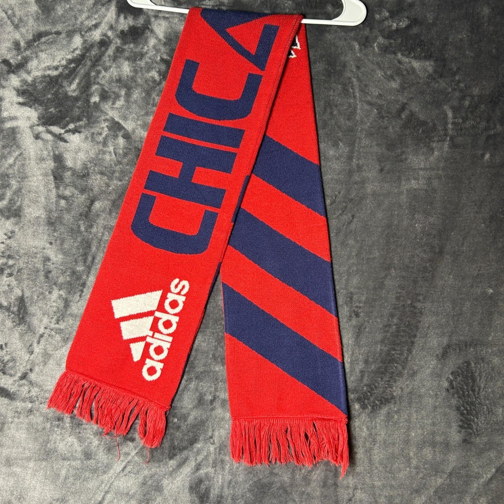 Adidas Chicago Fire Soccer Scarf MLS Go Fire Red Blue Striped Fan Gear One Size